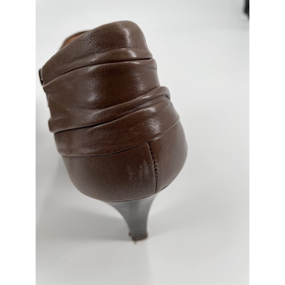 Sofft Florina Brown Ruched Leather Heeled Ankle Booties Career Professional - Picture 6 of 10
